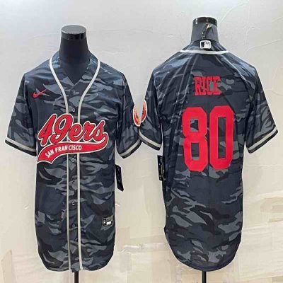 Men's San Francisco 49ers #80 Jerry Rice Grey Red Camo With Patch Cool Base Stitched Baseball Jersey