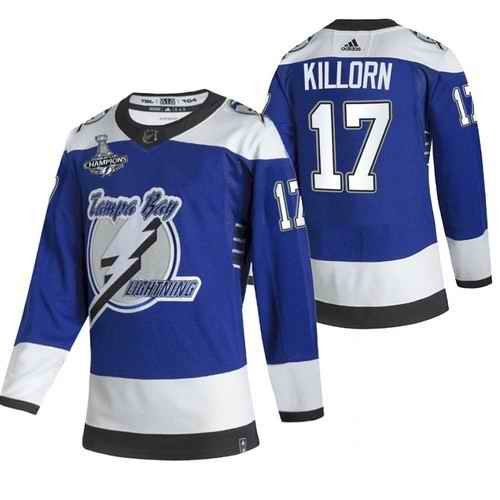 Men's Tampa Bay Lightning #17 Alex Killorn 2021 Blue Stanley Cup Champions Reverse Retro Stitched Jersey