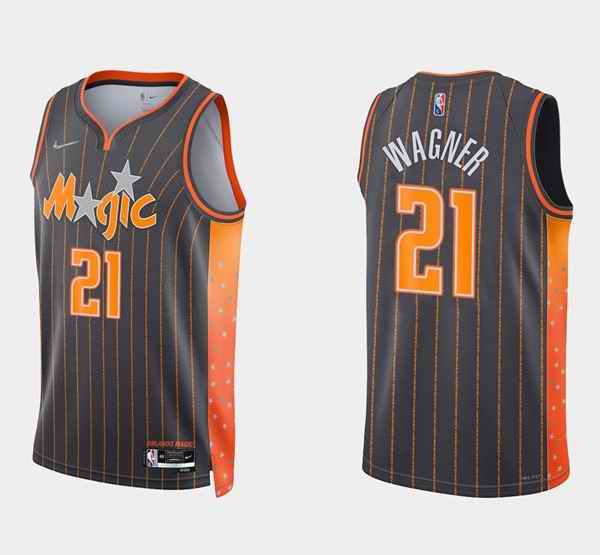 Men's Orlando Magic #21 Moritz Wagner 2021/22 City Edition Black 75th Anniversary Stitched Swingman Jersey