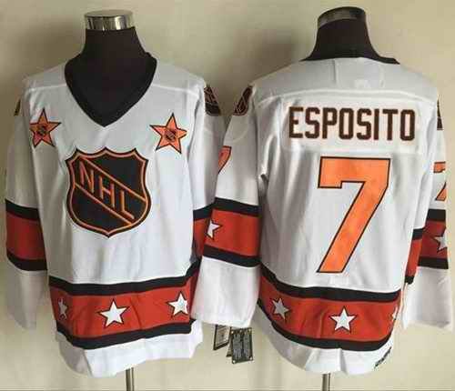 Bruins #7 Phil Esposito White/Orange All Star CCM Throwback Stitched NHL Jersey