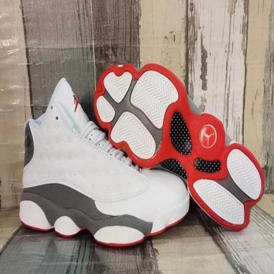 Men's Running Weapon Air Jordan 13 White/Red/Gray Shoes 058