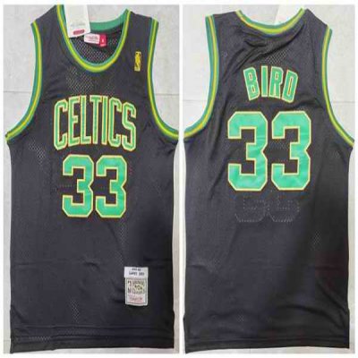 Men's Boston Celtics #33 Larry Bird Black Throwback Stitched Jersey