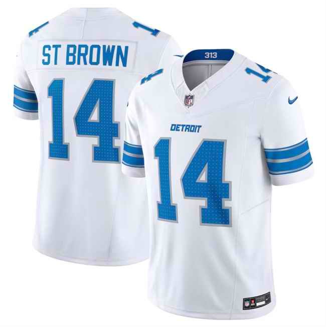 Men's Detroit Lions #14 Amon-Ra St. Brown White 2024 F.U.S.E. Vapor Limited Stitched Jersey