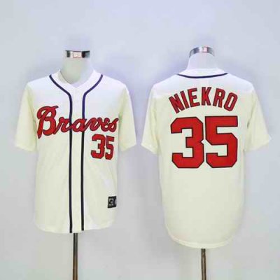 Braves #35 Phil Niekro Cream Throwback Stitched MLB Jersey