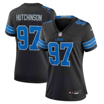 Women's Detroit Lions #97 Aidan Hutchinson Black 2024 2nd Alternate Stitched Jersey(Run Smaller)