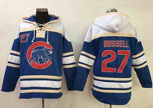 Cubs #27 Addison Russell Blue Sawyer Hooded Sweatshirt MLB Hoodie