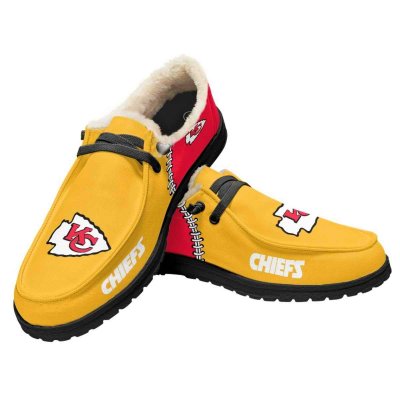 Women's Kansas City Chiefs Loafers Lace Up Fuzzy Lined Shoes 001 (Pls check description for details)