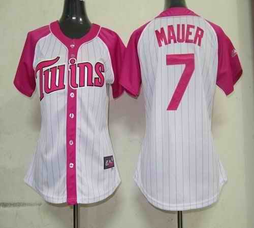 Twins #7 Joe Mauer White/Pink Women's Splash Fashion Stitched MLB Jersey