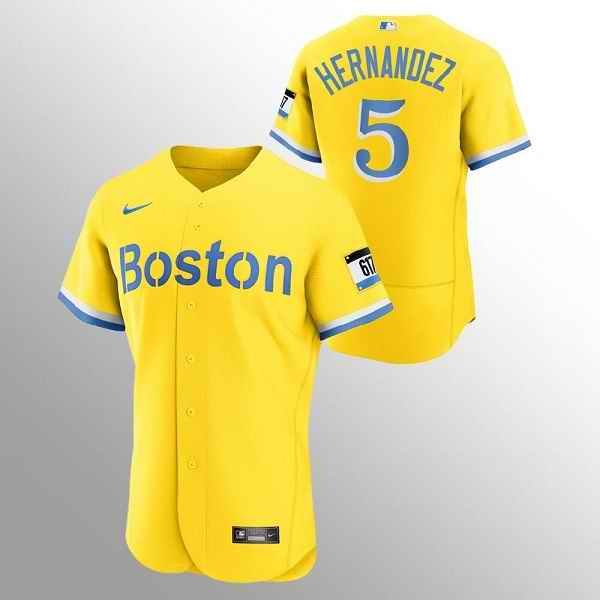 Men's Boston Red Sox #5 Enrique Hernandez Gold 2021 City Connect Flex base Stitched Jersey