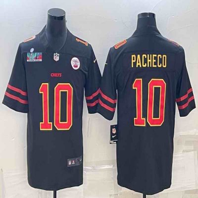 Men's Kansas City Chiefs #10 Isiah Pacheco Black Red Gold Super Bowl LVII Patch Vapor Untouchable Limited Stitched Jersey