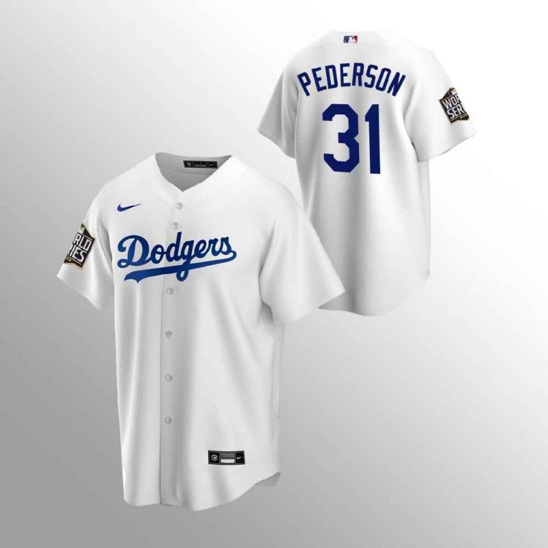 Men's Los Angeles Dodgers #31 Joc Pederson White 2020 World Series Bound stitched Jersey