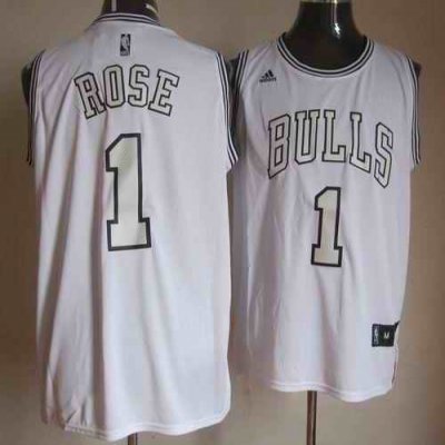 Bulls #1 Derrick Rose White On White Stitched NBA Jersey