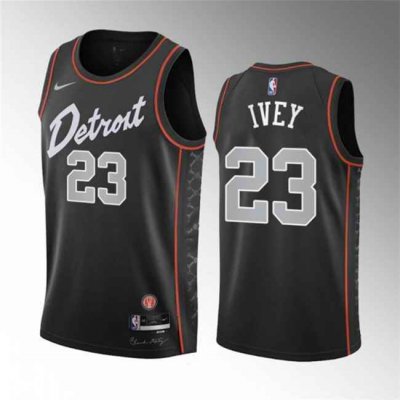 Men's Detroit Pistons #23 Jaden Ivey Black 2023-24 City Edition Stitched Basketball Jersey