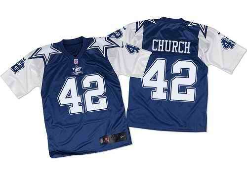 Nike Cowboys #42 Barry Church Navy Blue/White Throwback Men's Stitched NFL Elite Jersey