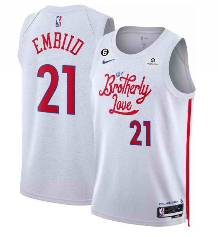 Men's Philadelphia 76ers #21 Joel Embiid White 2022/23 City Edition Stitched Basketball Jersey