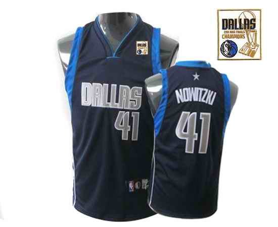 Mavericks 2011 Champions Patch #41 Dirk Nowitzki Dark Blue Stitched Youth NBA Jersey