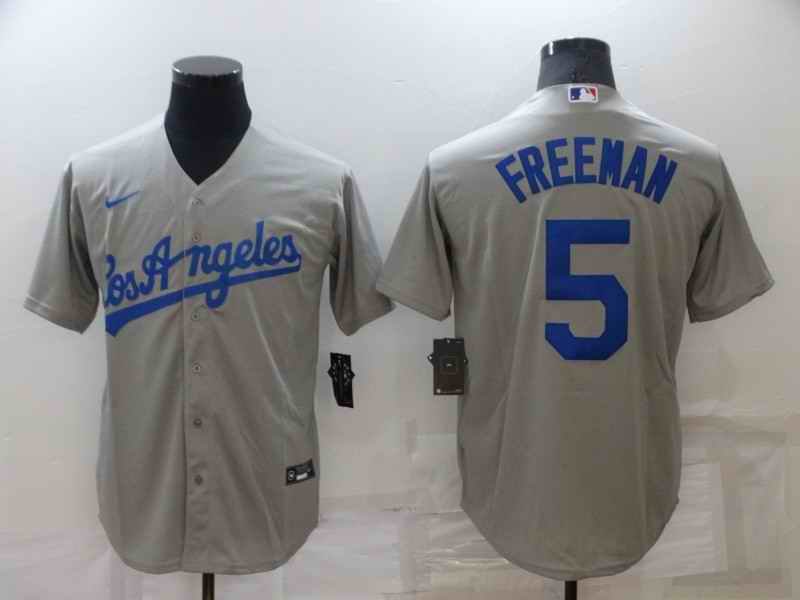 Men's Los Angeles Dodgers #5 Freddie Freeman Grey Cool Base Stitched Baseball Jersey