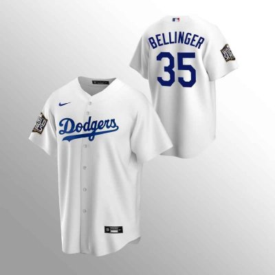 Men's Los Angeles Dodgers #35 Cody Bellinger White 2020 World Series Bound stitched Jersey