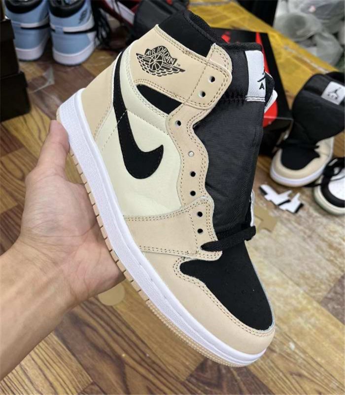 Men's Running Weapon Air Jordan 1 High Cream/Black/Tan Shoes 0394