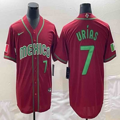 Men's Mexico Baseball #7 Julio Ur'as 2023 Red World Baseball Classic Stitched Jersey