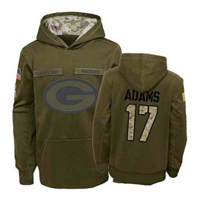 Men's Green Bay Packers #17 Davante Adams 2019 Olive Salute To Service Sideline Therma Performance Pullover Hoodie