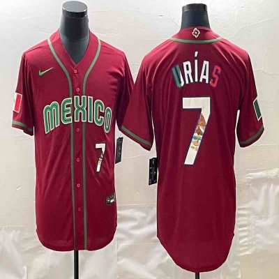 Men's Mexico Baseball #7 Julio Ur'as 2023 Red World Baseball Classic Stitched Jersey