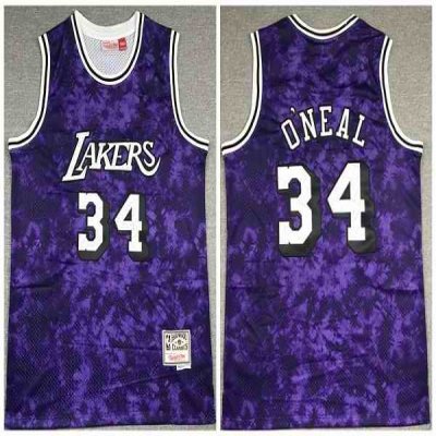 Men's Los Angeles Lakers #34 Shaquille O'Neal Purple Stitched Throwback Jersey