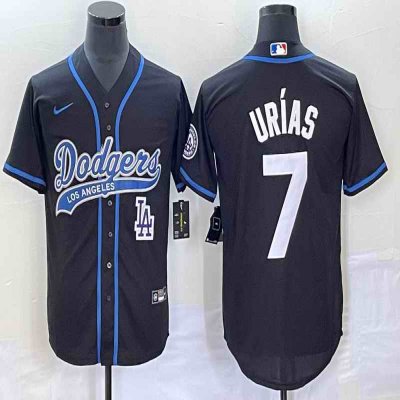 Men's Los Angeles Dodgers #7 Julio Ur'as Black With Patch Cool Base Stitched Baseball Jersey