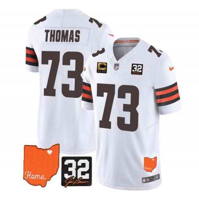 Men's Cleveland Browns #73 Joe Thomas White 2023 F.U.S.E. With Jim Brown Memorial Patch And 4-Star C Patch Vapor Untouchable Limited Stitched Jersey