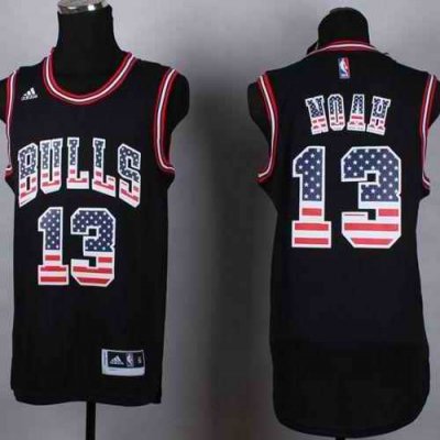 Bulls #13 Joakim Noah Black USA Flag Fashion Stitched NBA Jersey