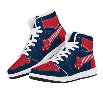 Women's Boston Red Sox High Top Leather AJ1 Sneakers 001