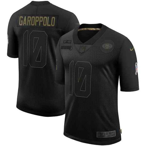 Men's San Francisco 49ers #10 Jimmy Garoppolo 2020 Black Salute To Service Limited Stitched Jersey