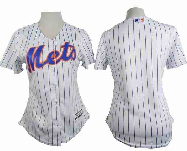 Mets Blank White(Blue Strip) Women's Home Stitched MLB Jersey