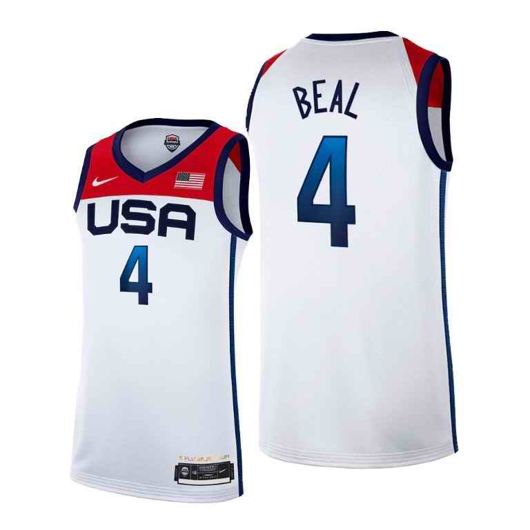 Men's USA Basketball #4 Bradley Beal 2021 White Tokyo Olympics Stitched Home Jersey