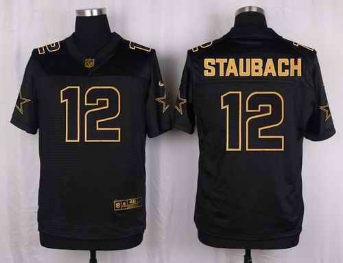 Nike Cowboys #12 Roger Staubach Black Men's Stitched NFL Elite Pro Line Gold Collection Jersey