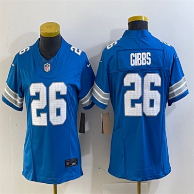 Women's Detroit Lions #26 Jahmyr Gibbs Blue 2024 F.U.S.E. Vapor Limited Stitched Jersey(Run Smaller)