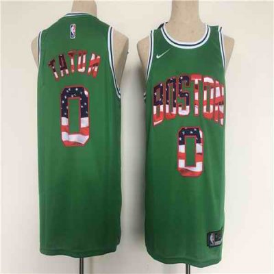 Men's Boston Celtics #0 Jayson Tatum USA Flag Green Stitched Jersey