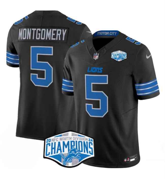 Men's Detroit Lions #5 David Montgomery Black 2024 NFC North Champions F.U.S.E. Vapor Limited Stitched Jersey