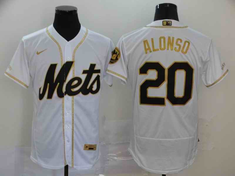 Men's New York Mets #20 Pete Alonso 2020 White Golden Flex Base Stitched MLB Jersey