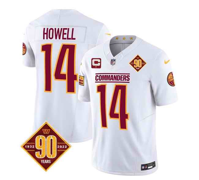 Men's Washington Commanders #14 Sam Howell White 2023 F.U.S.E. With 1-Star C Patch 90th Anniversary Vapor Limited Stitched Football Jersey