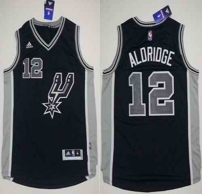 Spurs #12 LaMarcus Aldridge Black New Road Stitched NBA Jersey