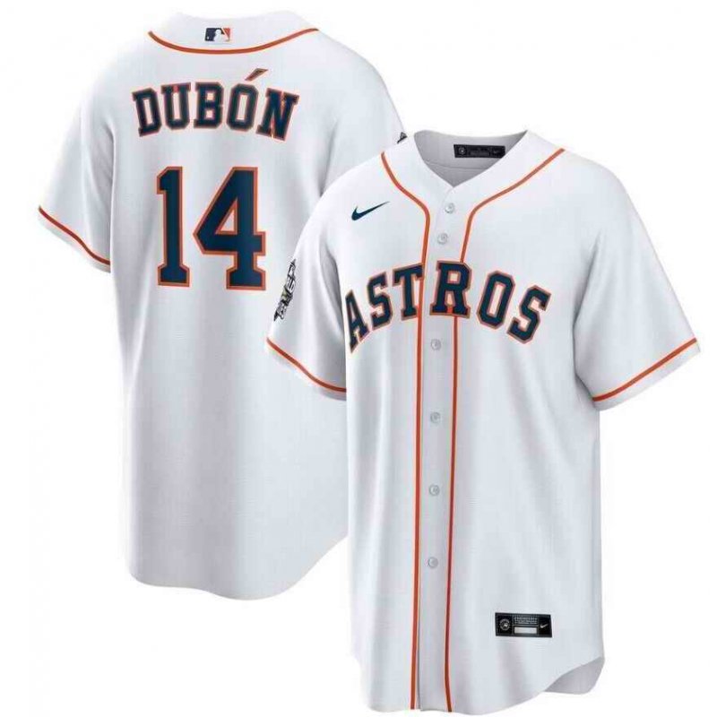 Men's Houston Astros #14 Mauricio Dub'n White 2022 World Series Patch Cool Base Stitched Baseball Jersey