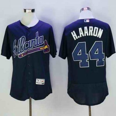 Braves #44 Hank Aaron Navy Blue Flexbase Authentic Collection Stitched MLB Jersey