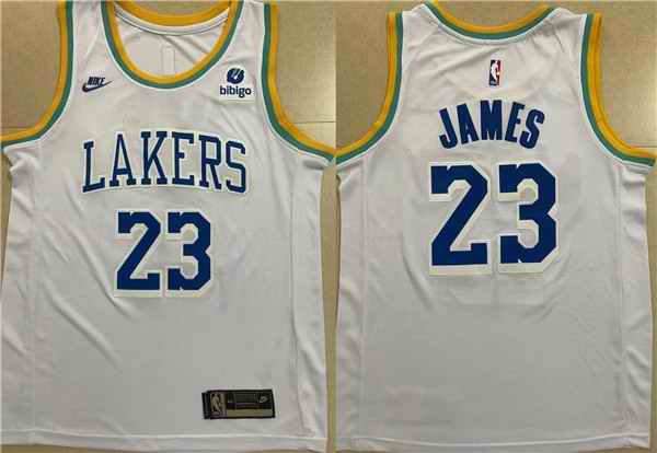 Men's Los Angeles Lakers #23 LeBron James White Stitched Basketball Jersey