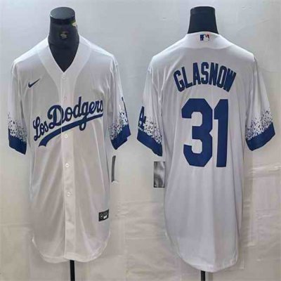 Men's Los Angeles Dodgers #31 Tyler Glasnow White City Connect Cool Base Stitched Baseball Jersey