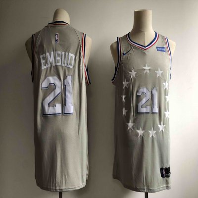 Men's Philadelphia 76ers #21 Joel Embiid Gray 2018/19 City Edition Swingman Stitched NBA Jersey