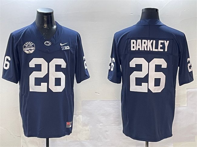 Men's Penn State Nittany Lions #26 Saquon Barkley Navy 2024 Fiesta Bowl Champions Patch F.U.S.E. Vapor Limited Stitched Jersey