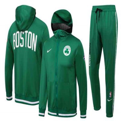 Men's Boston Celtics 75th Anniversary Green Performance Showtime Full-Zip Hoodie Jacket And Pants   Suit