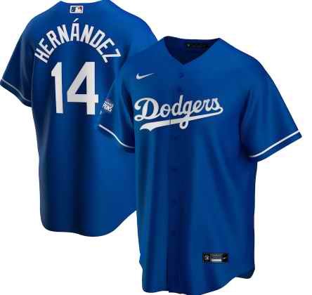 Men's Los Angeles Dodgers #14 Kik' Hern'ndez Blue 2020 World Series Champions Home Patch Cool Base Stitched Jersey