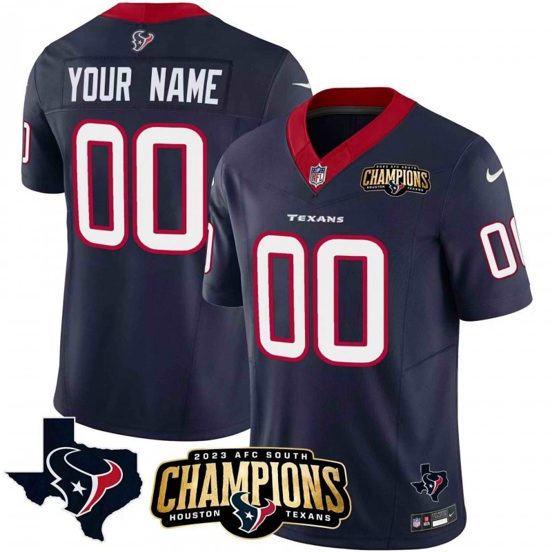 Men's Houston Texans Active Player Custom Navy 2023 F.U.S.E. AFC South Champions Patch And Team Logo Patch  Limited Stitched Football Jersey